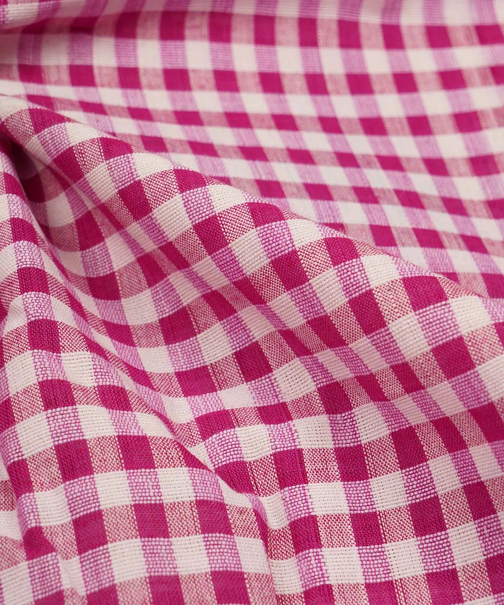 1.6m Magenta white handwoven checks cotton mangalgiri  material