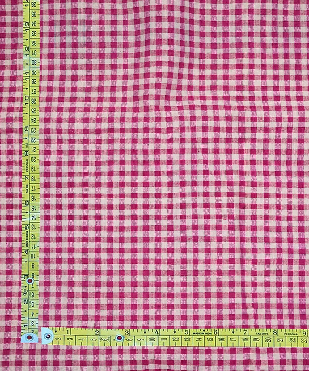 1.6m Magenta white handwoven checks cotton mangalgiri  material