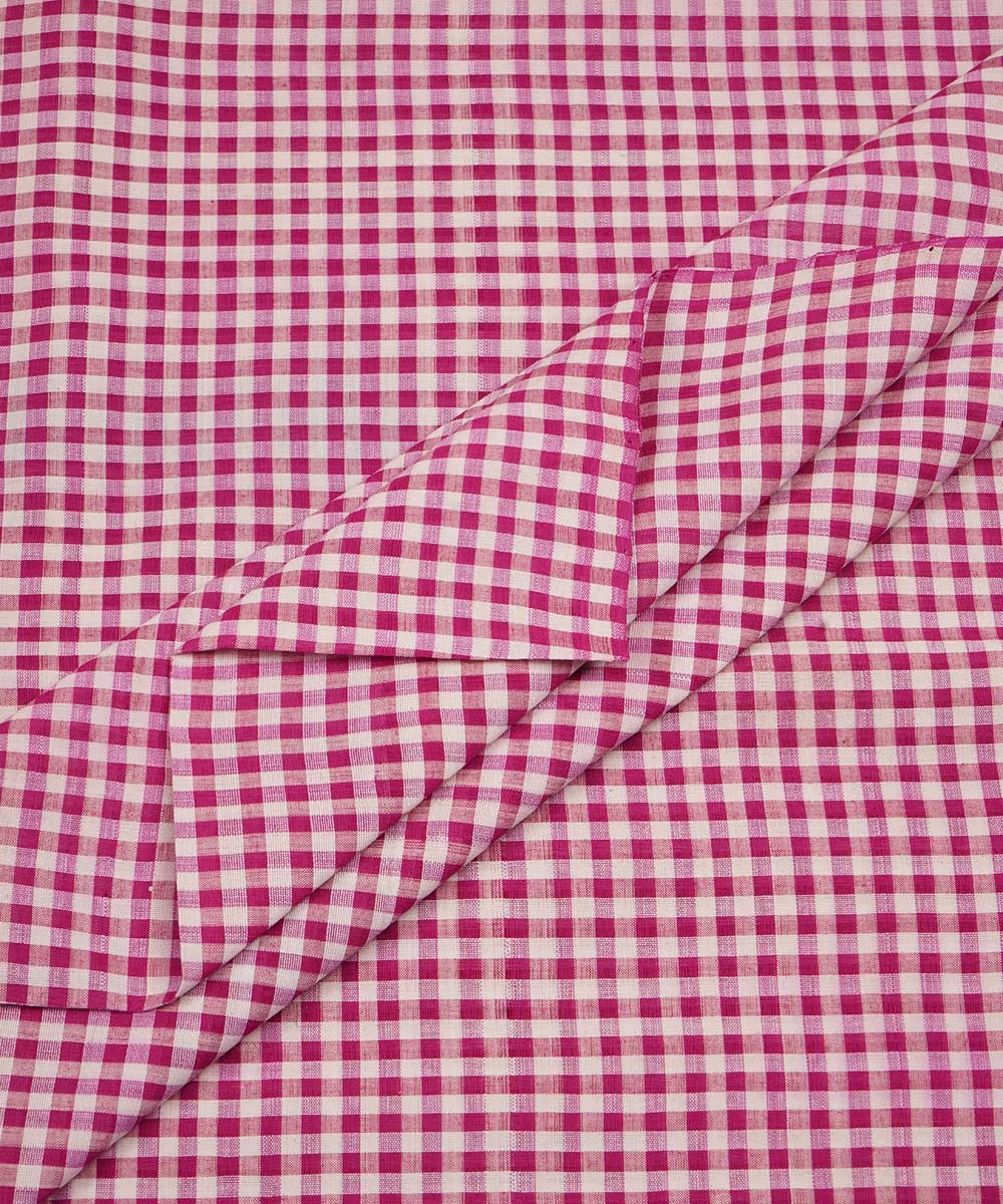 1.6m Magenta white handwoven checks cotton mangalgiri  material