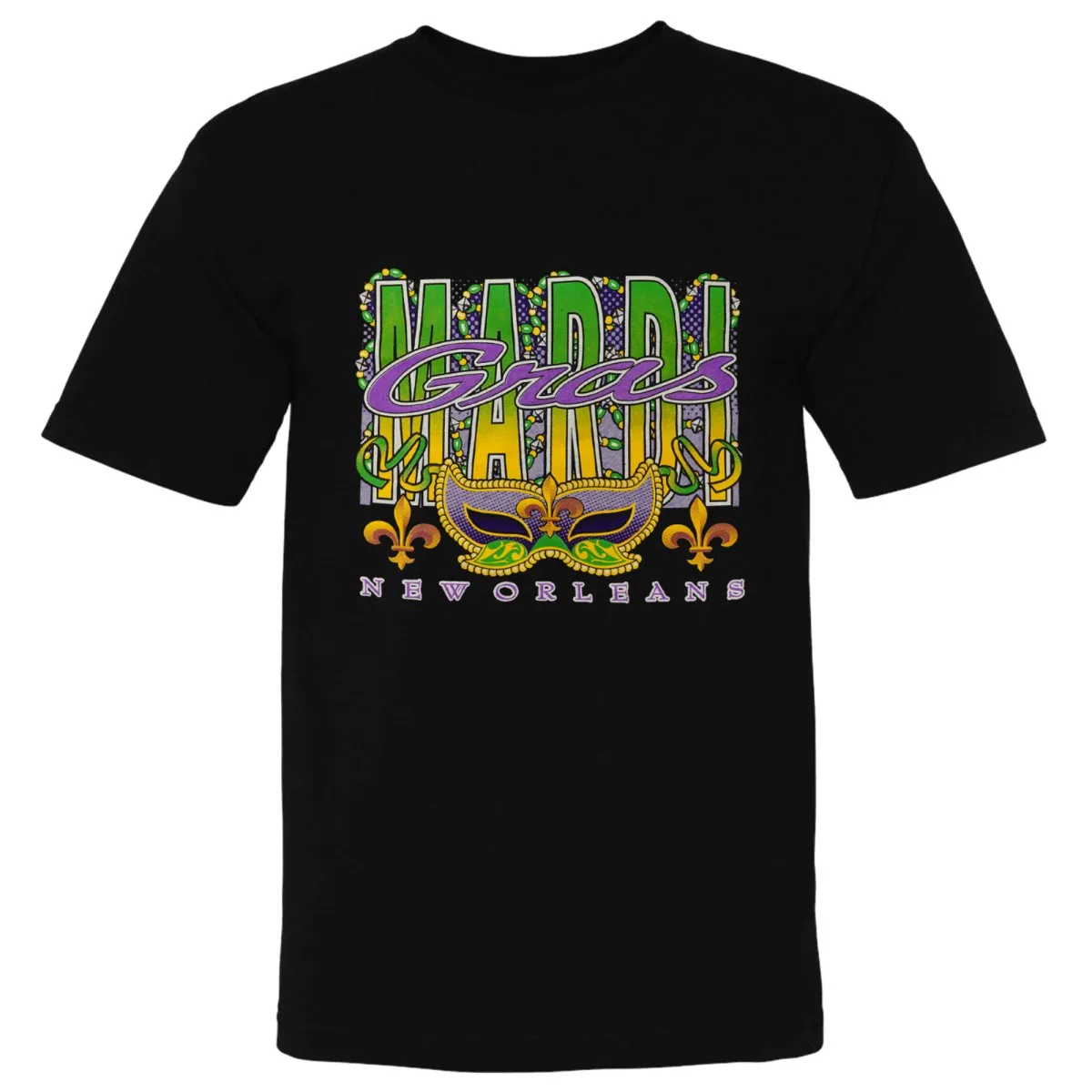 Adult New Orleans Mardi Gras  Full Chest Print Tee Shirt