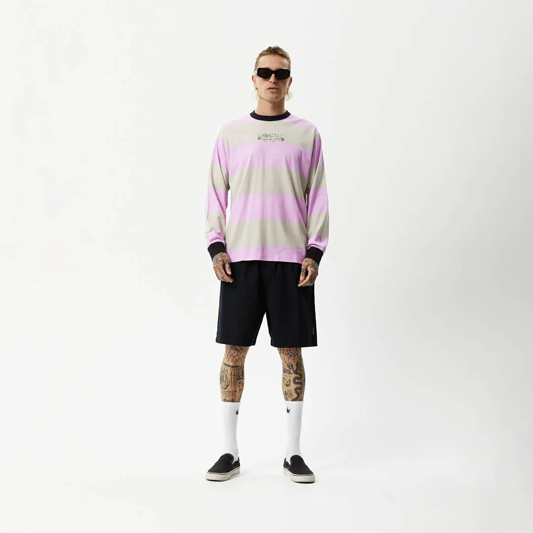 AFENDS Mens Space - Striped Long Sleeve Logo T-Shirt - Candy Stripe