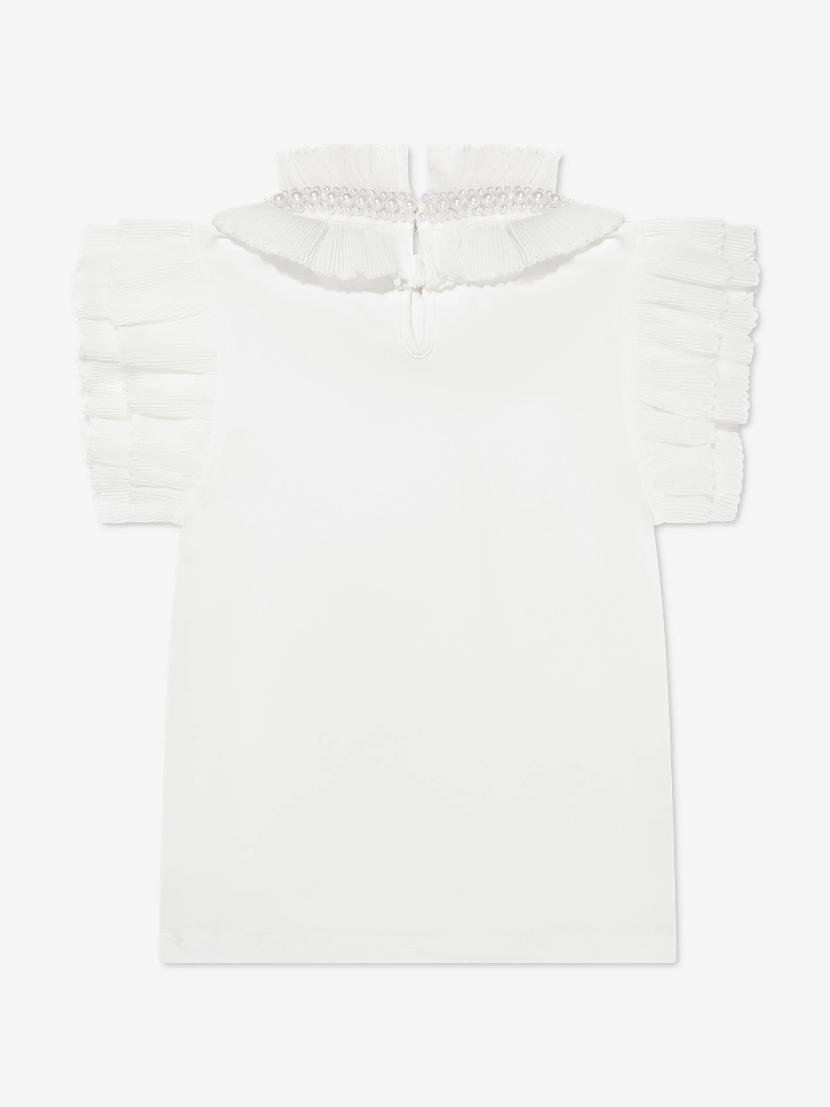 Angels Face Girls Pearlee Pleated Pearl Collar Top in White