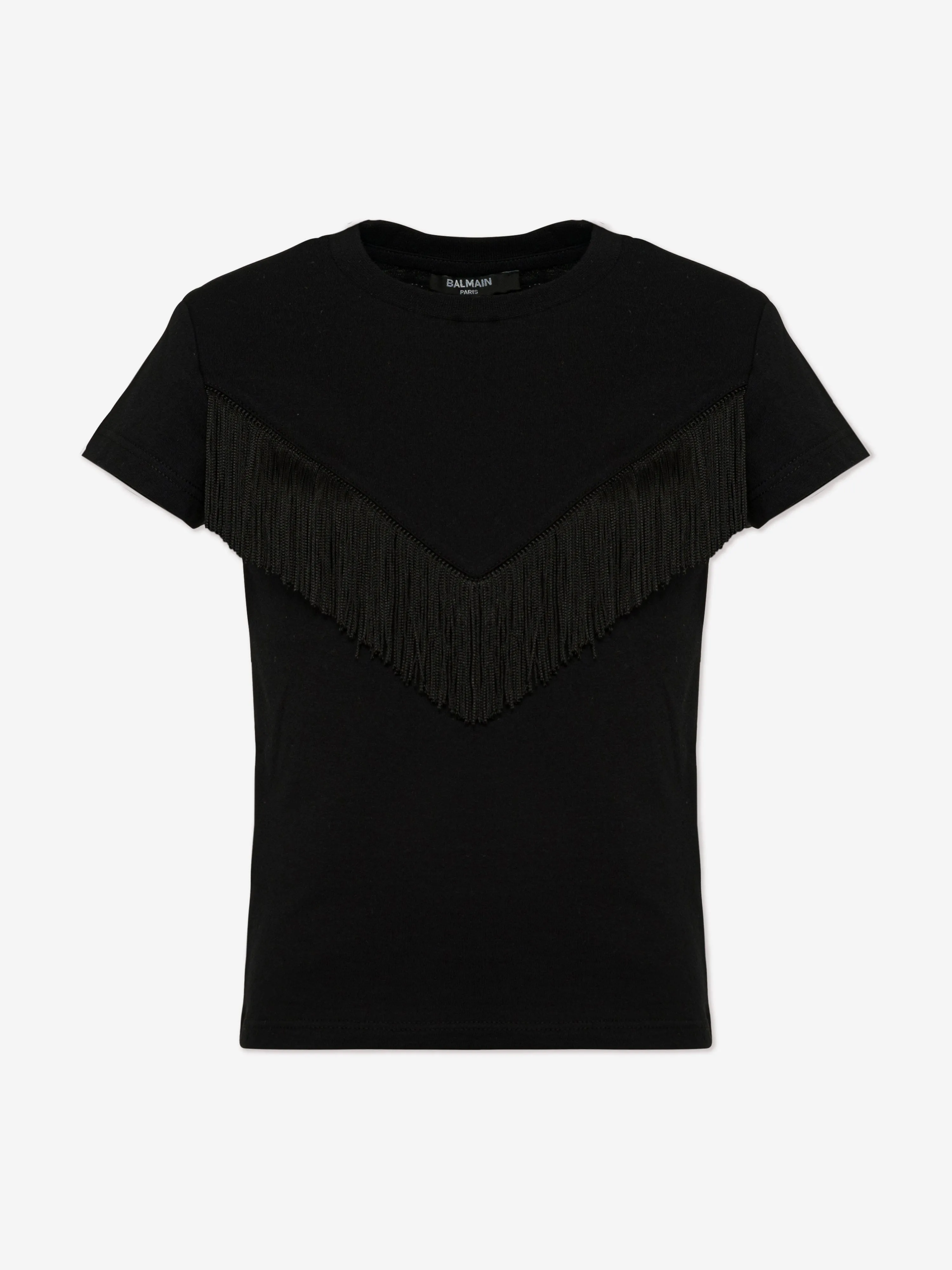 Balmain Girls Fringed T-Shirt in Black