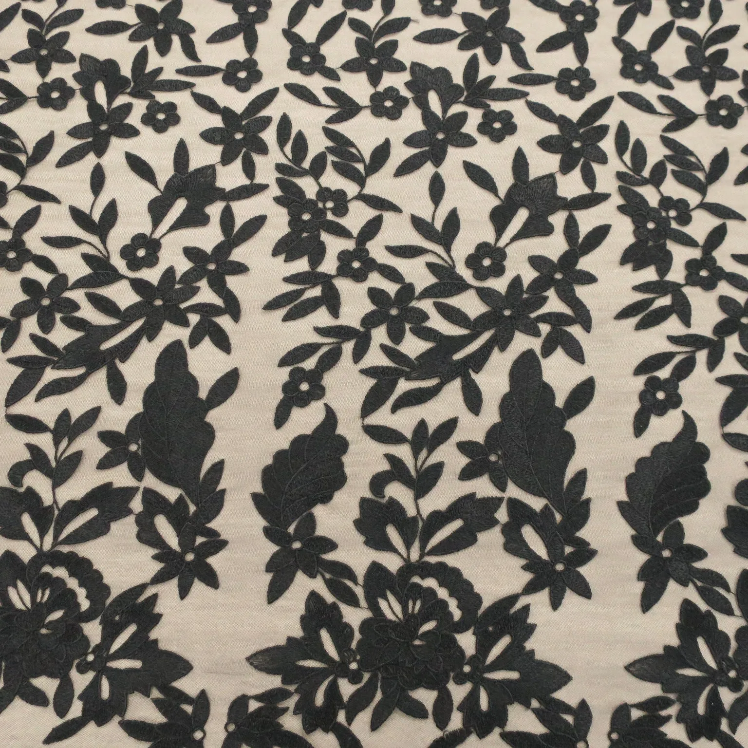 Black Floral Embroidered Tulle Fabric