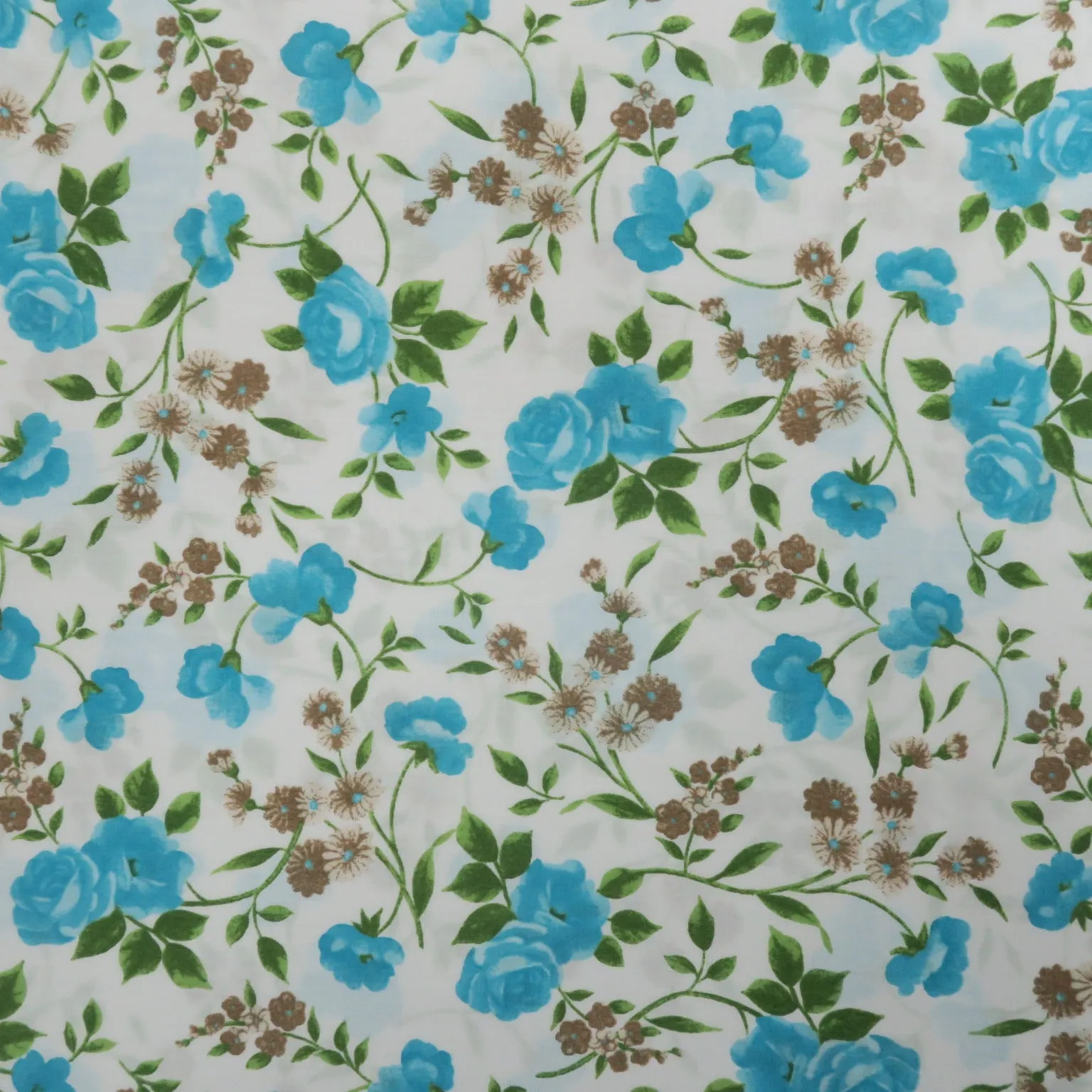 Blue Flowers on White Background Printed Cotton Blended Broadcloth