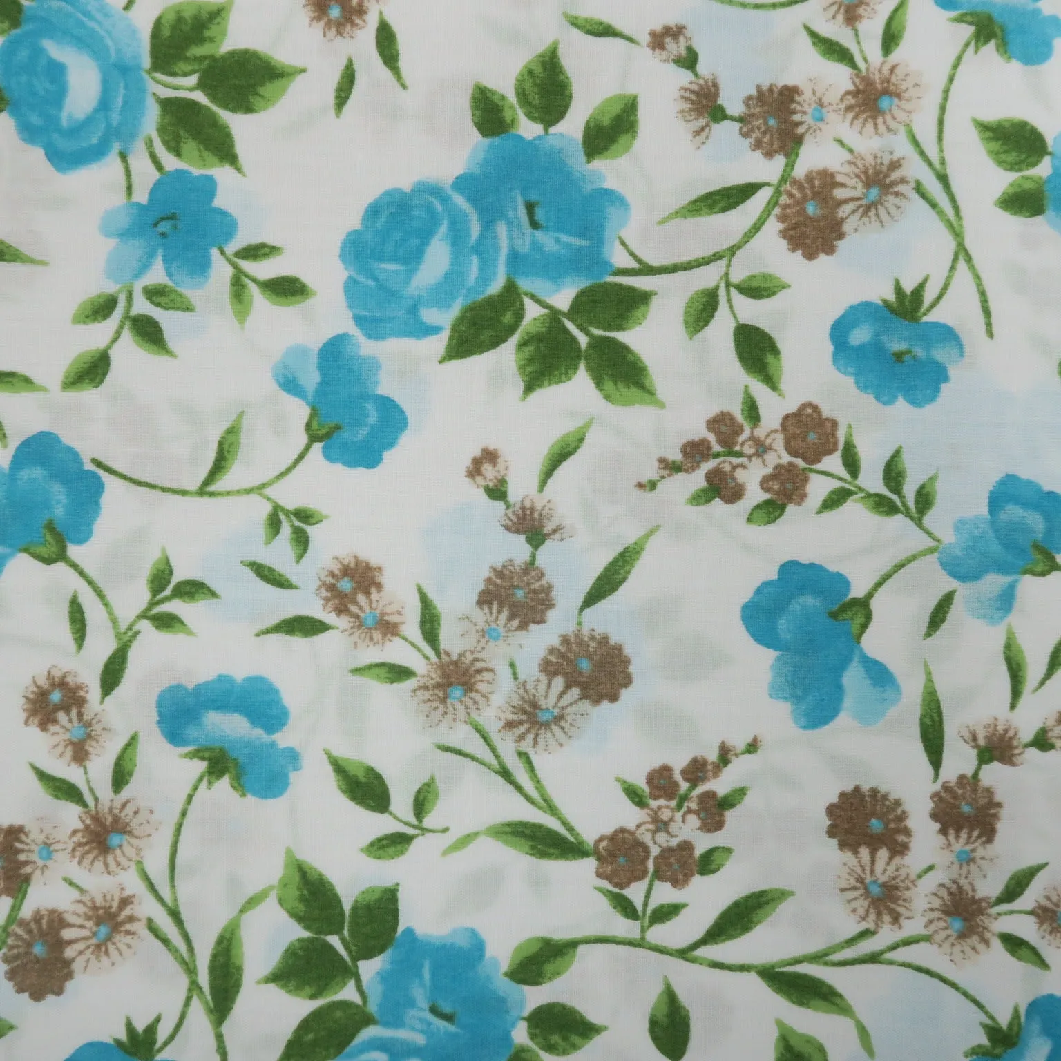 Blue Flowers on White Background Printed Cotton Blended Broadcloth