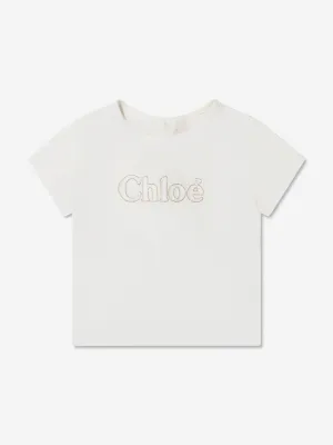 Chloé Baby Girls Embroidered Logo T-Shirt in White