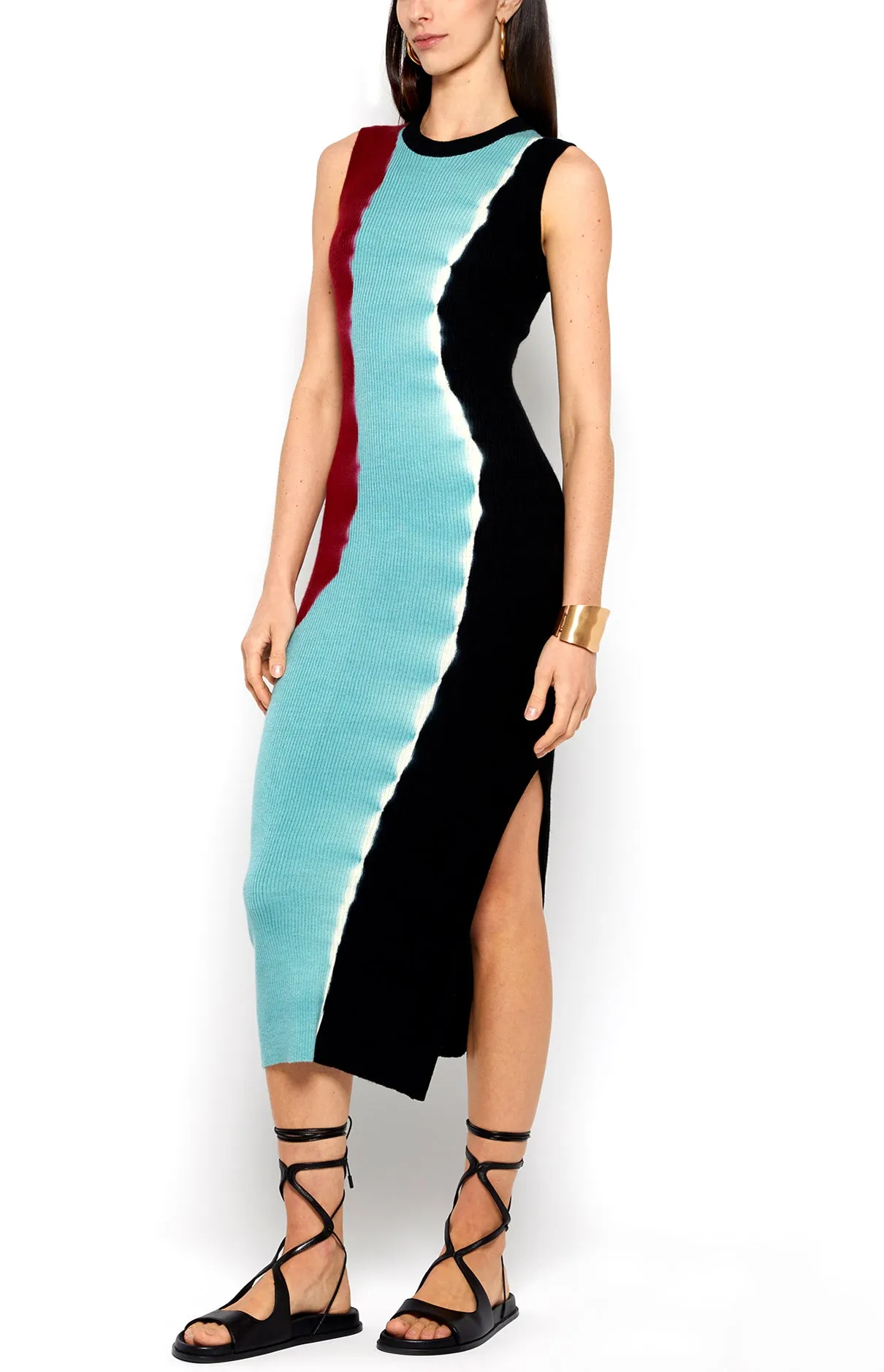 COLOR-BLOCK RIBBED MIDI DRESS