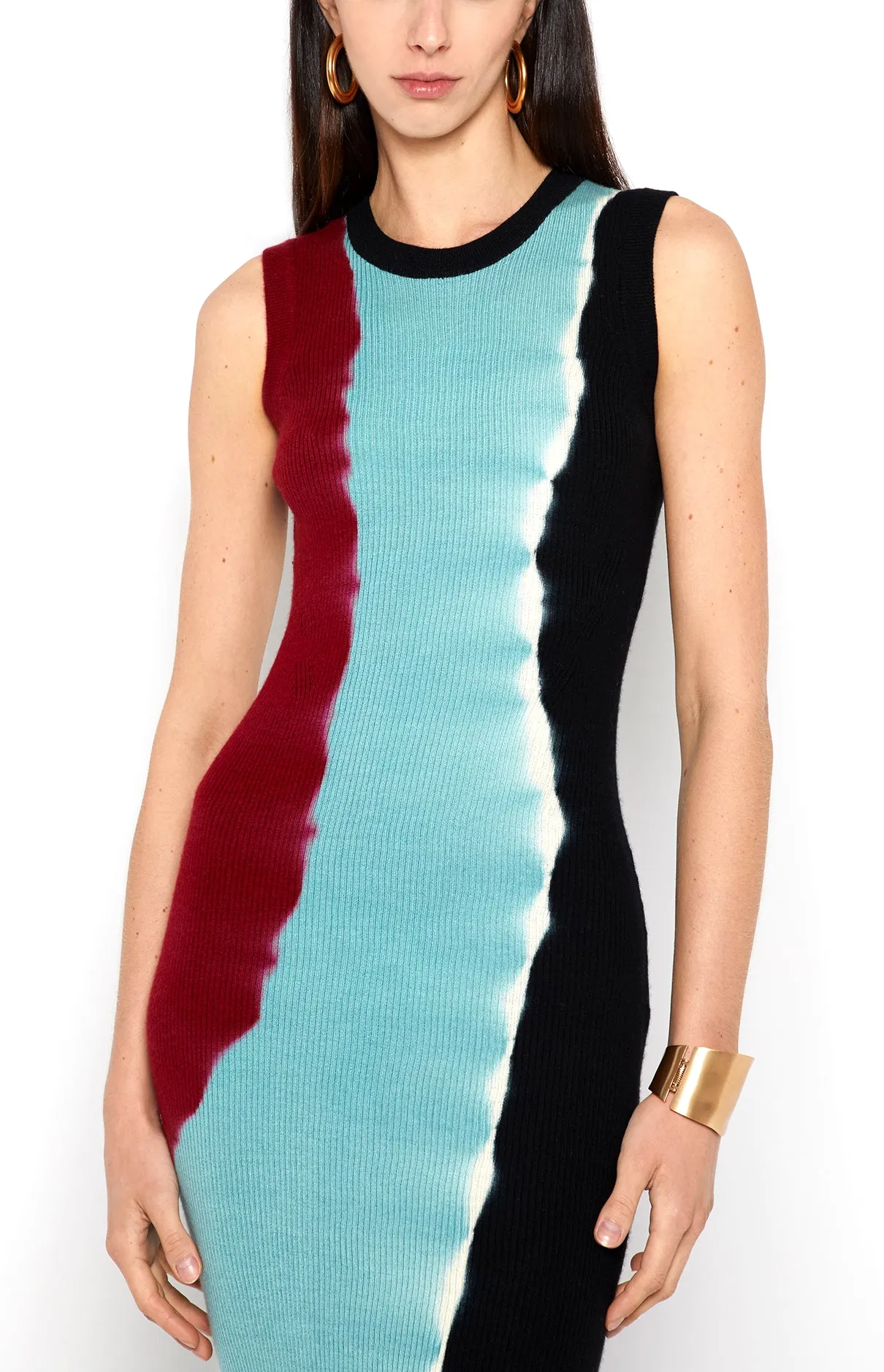 COLOR-BLOCK RIBBED MIDI DRESS