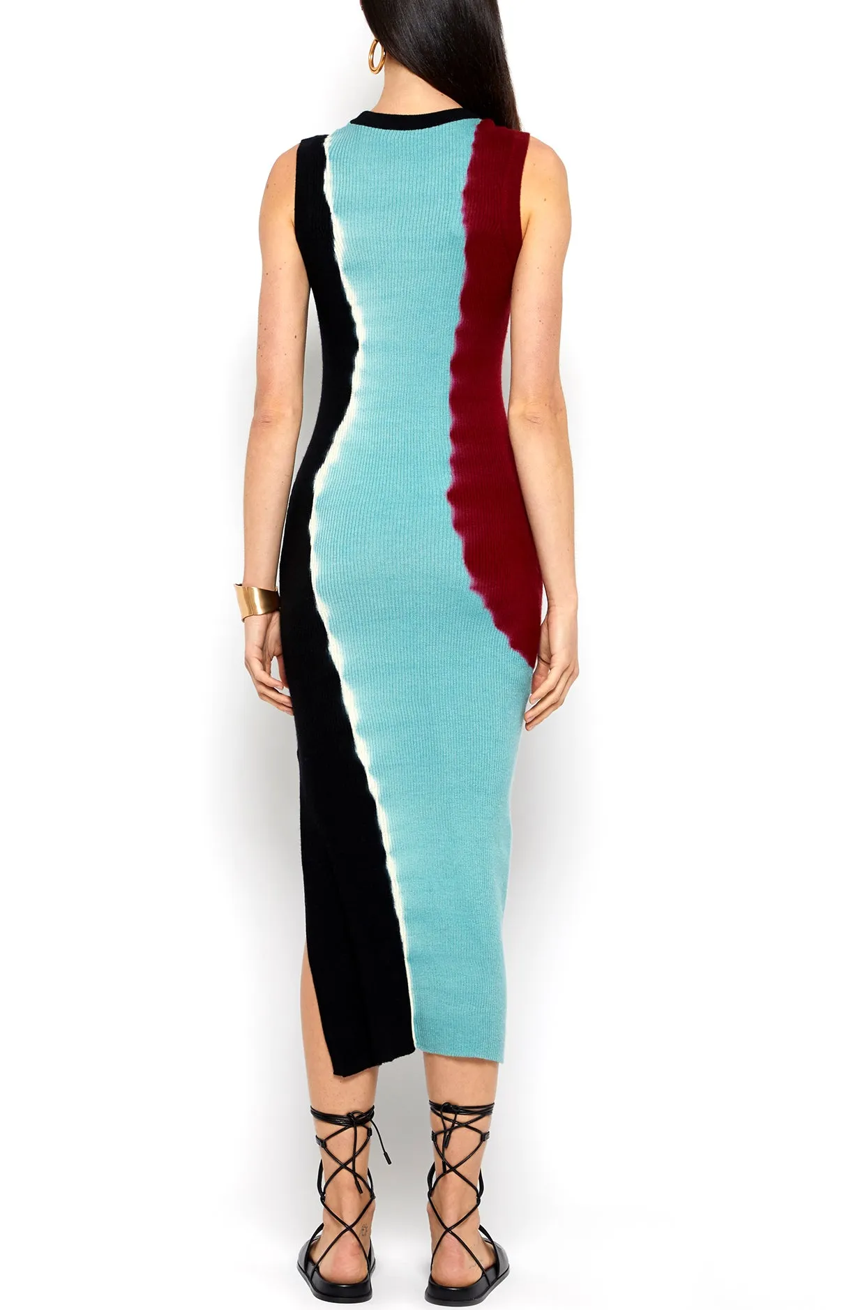 COLOR-BLOCK RIBBED MIDI DRESS