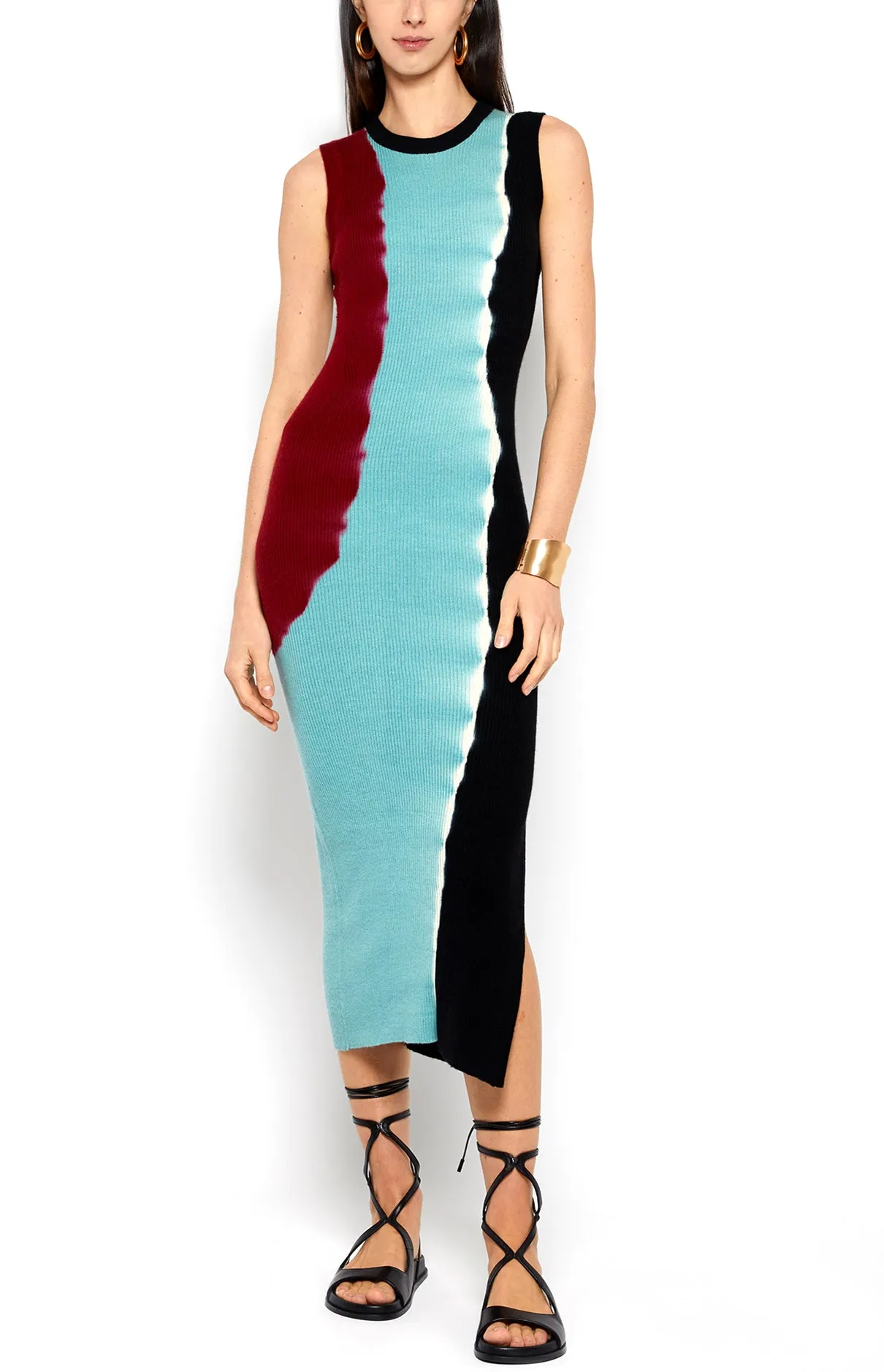 COLOR-BLOCK RIBBED MIDI DRESS