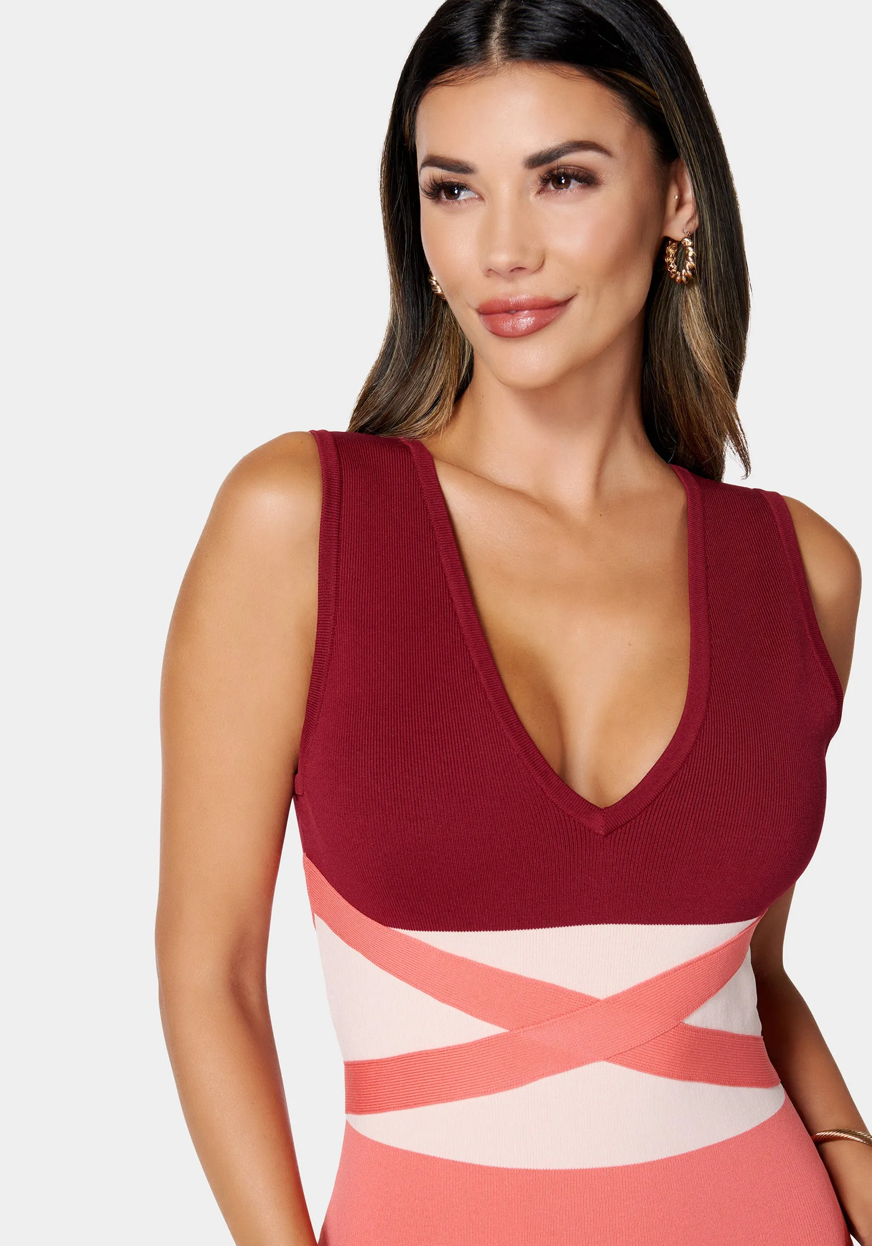 Color Blocked Bandage Midi Dress