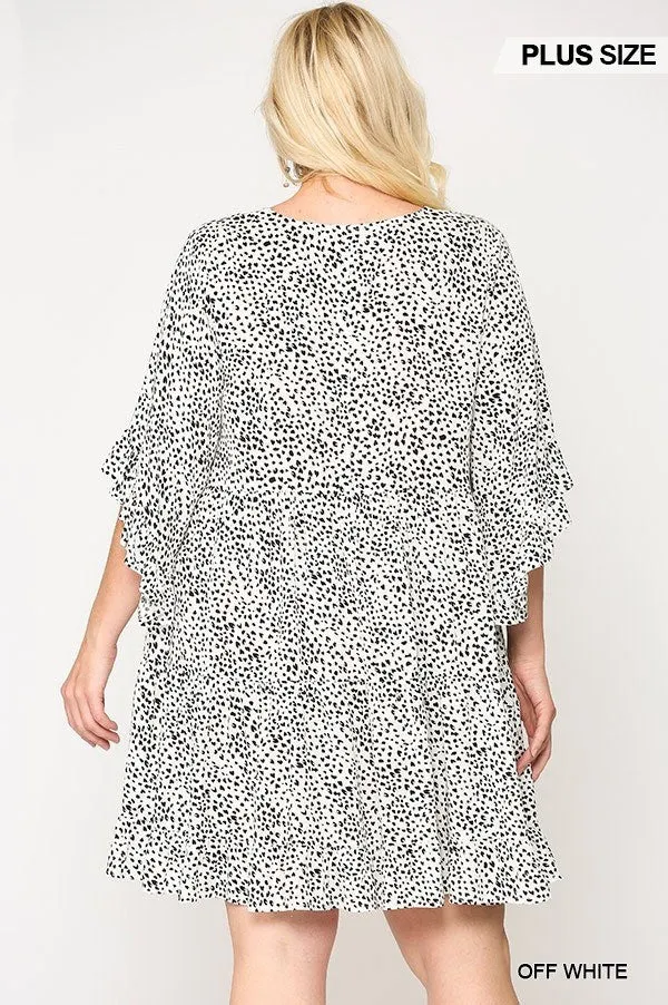 Dot Print Tiered Ruffle Sleeve Dress With Pockets