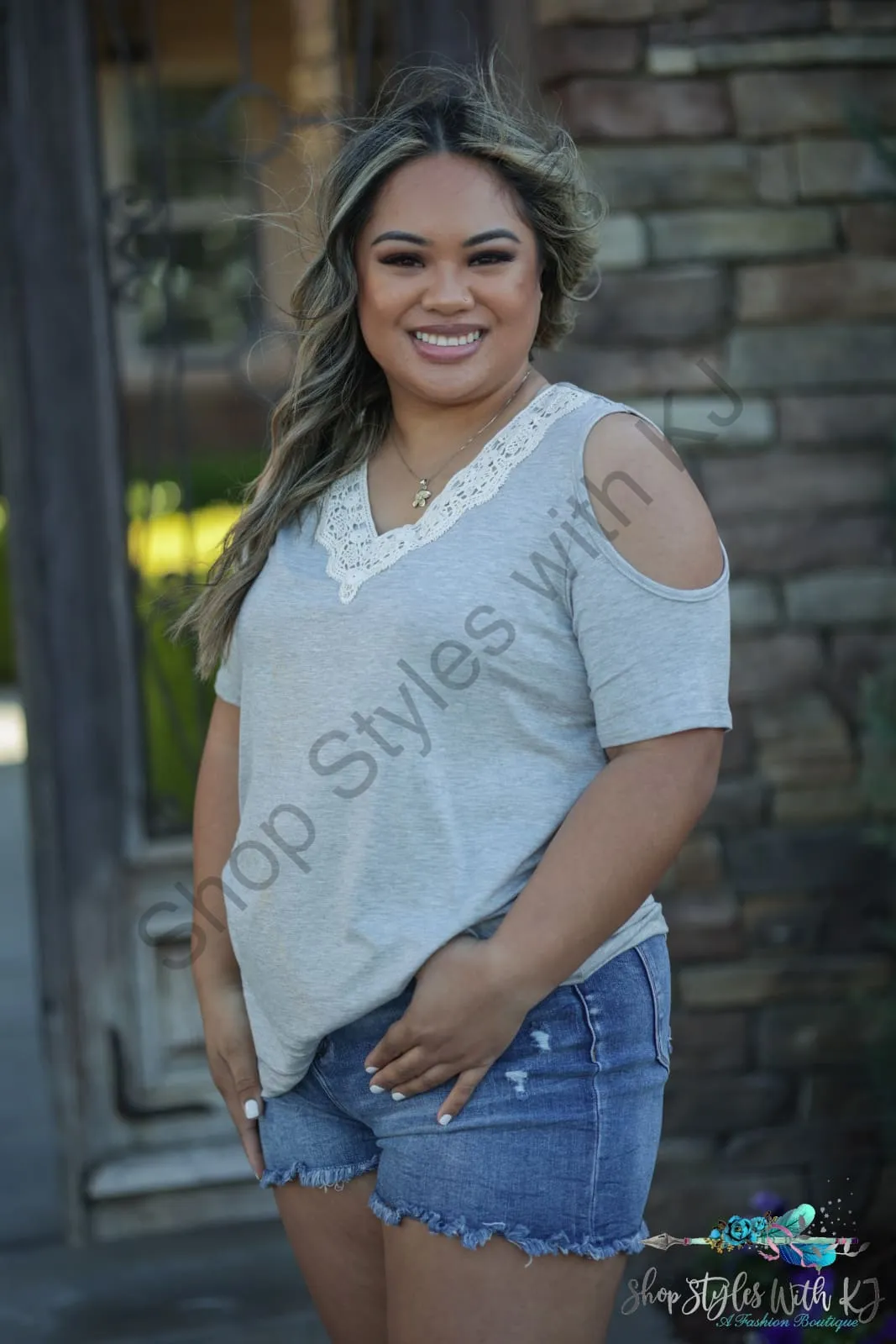 Exquisite Lacy Cold Shoulder Top