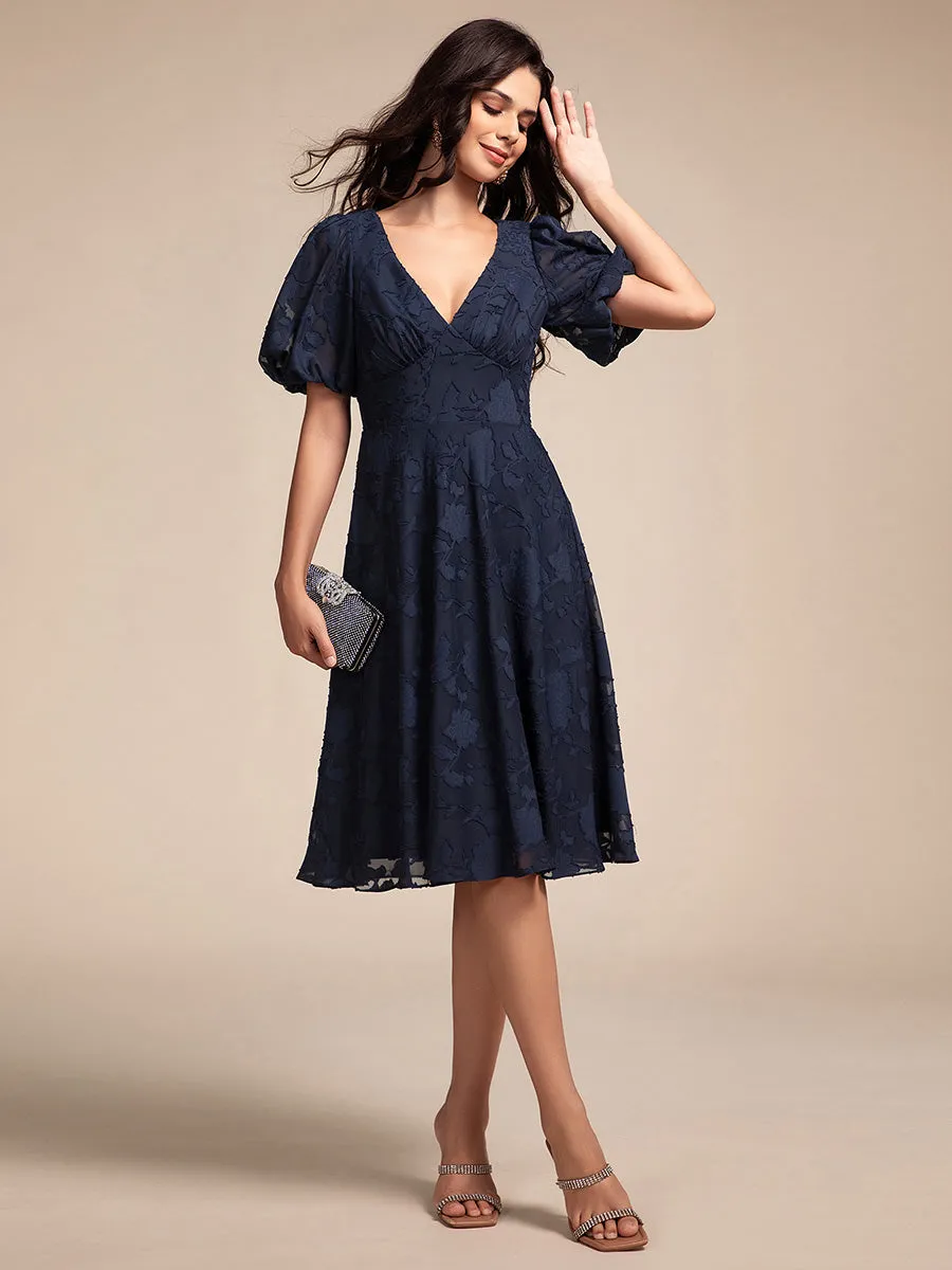 Exquisite Young Fashion puffy sleeveA-line Jacquard Chiffon Dresses with Lining