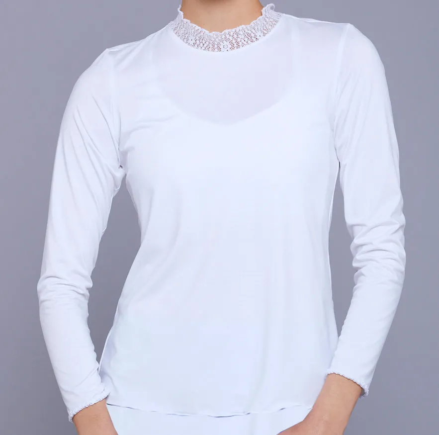 Floral Knit Lace Stand Collar Longsleeve Top (white)