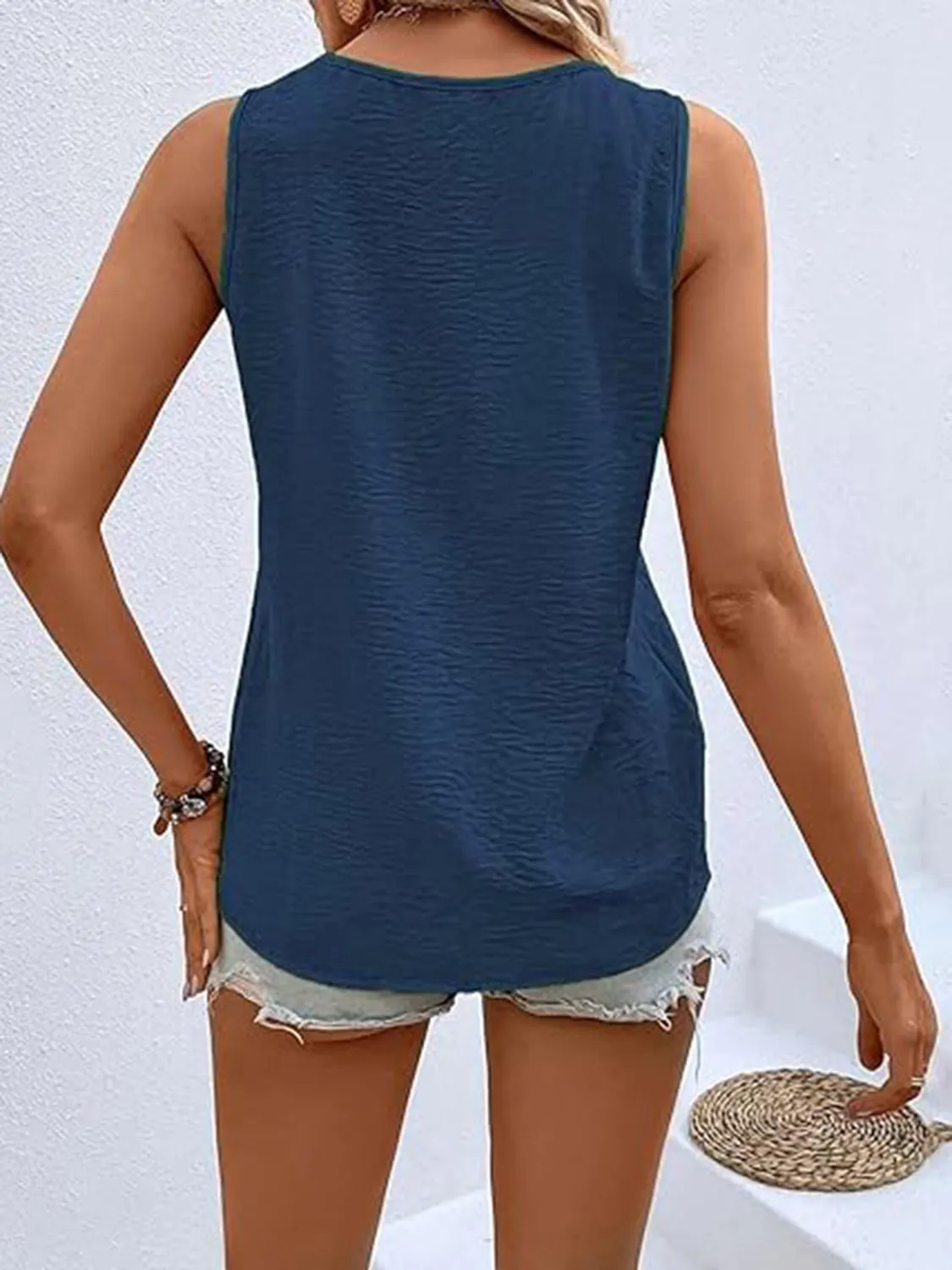 Full Size Decorative Button V-Neck Tank