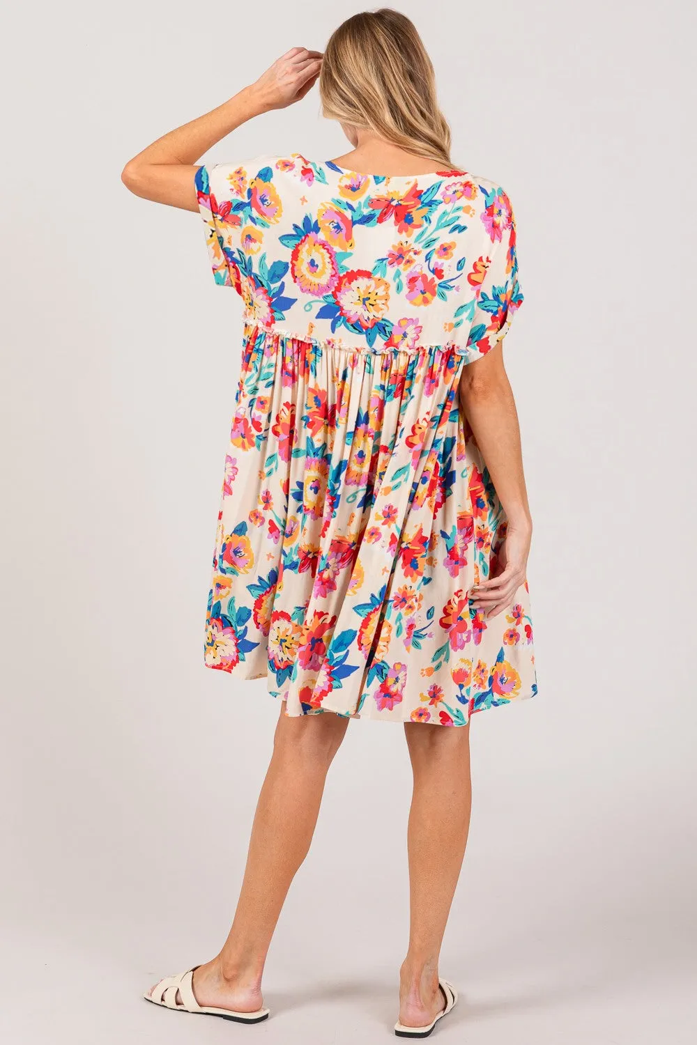 Full Size Floral Button-Down Short Sleeve Dress