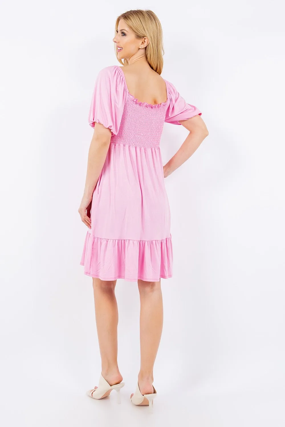 Full Size Ruffle Hem Short Sleeve Smocked Dress