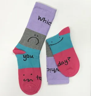 Fun socks - "Which one are you today?" - Pink & Purple