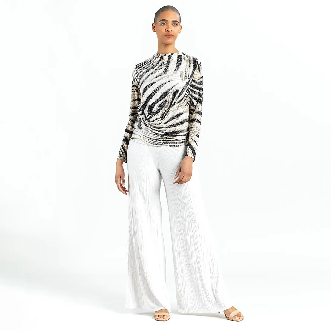 High Boat Neck Side Draped Top - Striped Zebra - Final Sale!