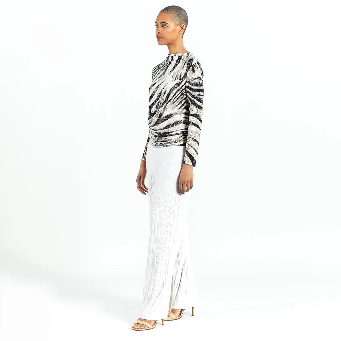 High Boat Neck Side Draped Top - Striped Zebra - Final Sale!