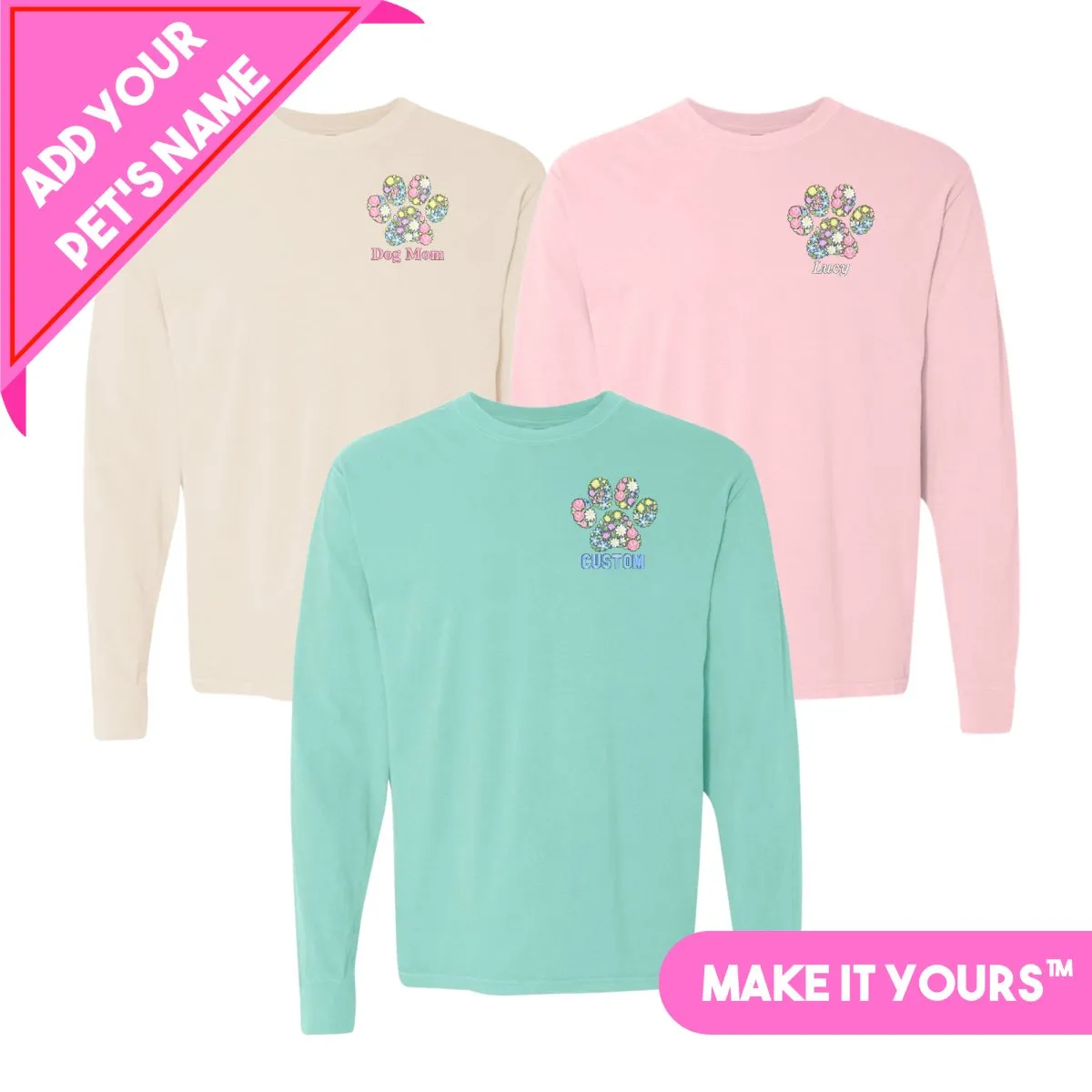 Make It Yours™ 'Floral Paw Print' Long Sleeve T-Shirt