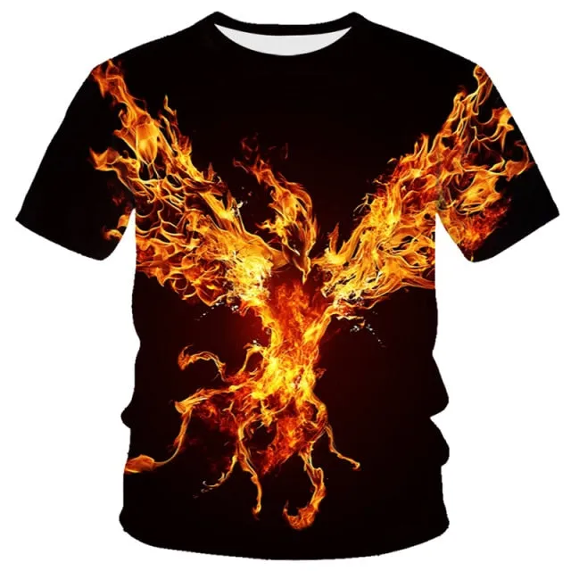 New T-shirt Flame T-shirt Men Phoenix Eagle Graphic T-shirt Printing Harajuku Funny T-shirt Animal T-shirt Casual Lively T-shirt