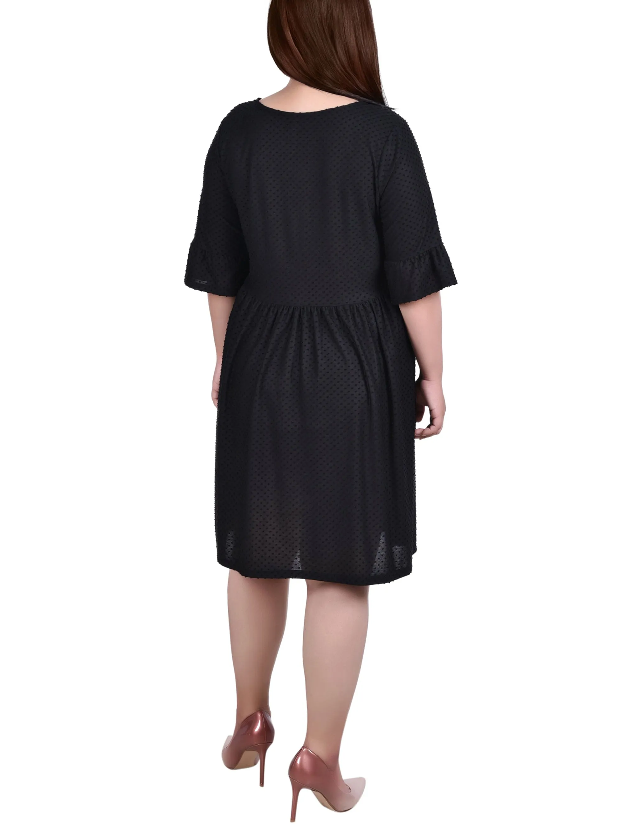 Plus Size Short Bell Sleeve Swiss Dot Dress