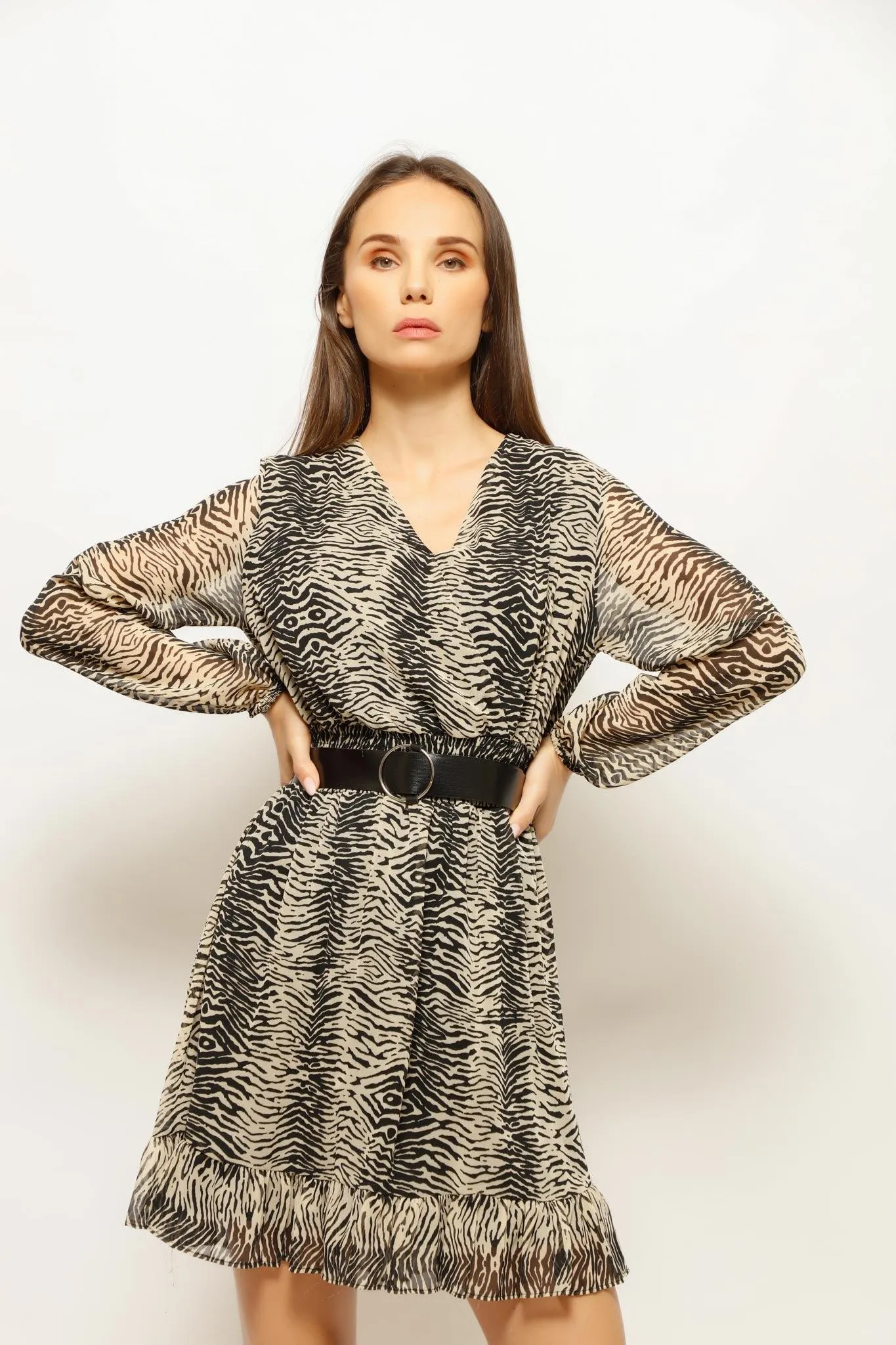 SAFARI BELTED WILD MIDI DRESS