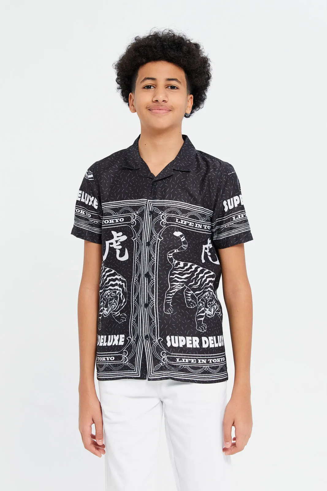 Senior Boys Black Tiger Printed Shirt