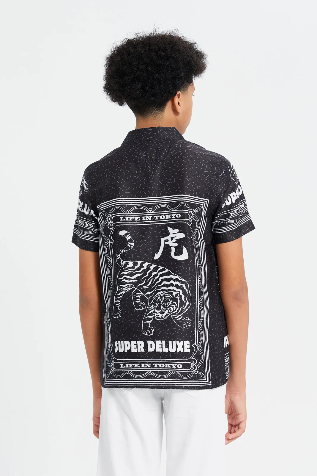 Senior Boys Black Tiger Printed Shirt