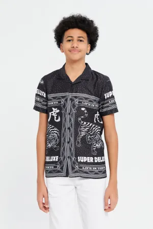 Senior Boys Black Tiger Printed Shirt