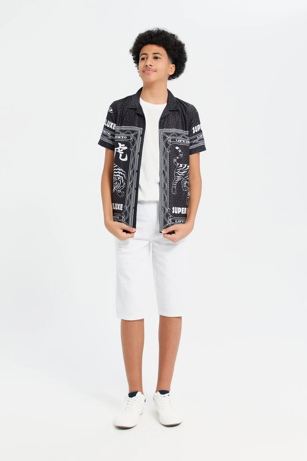 Senior Boys Black Tiger Printed Shirt