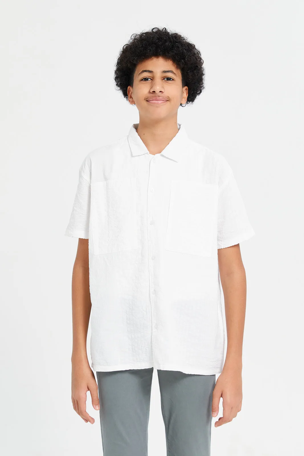 Senior Boys White Embossed Shirt