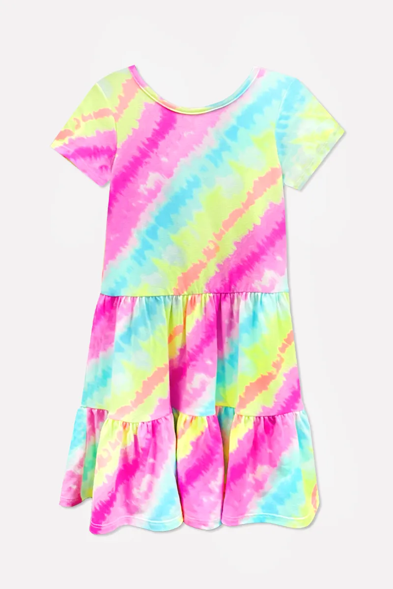 Simply Soft Short Sleeve Tiered Dress - Rainbow Sherbet Batik