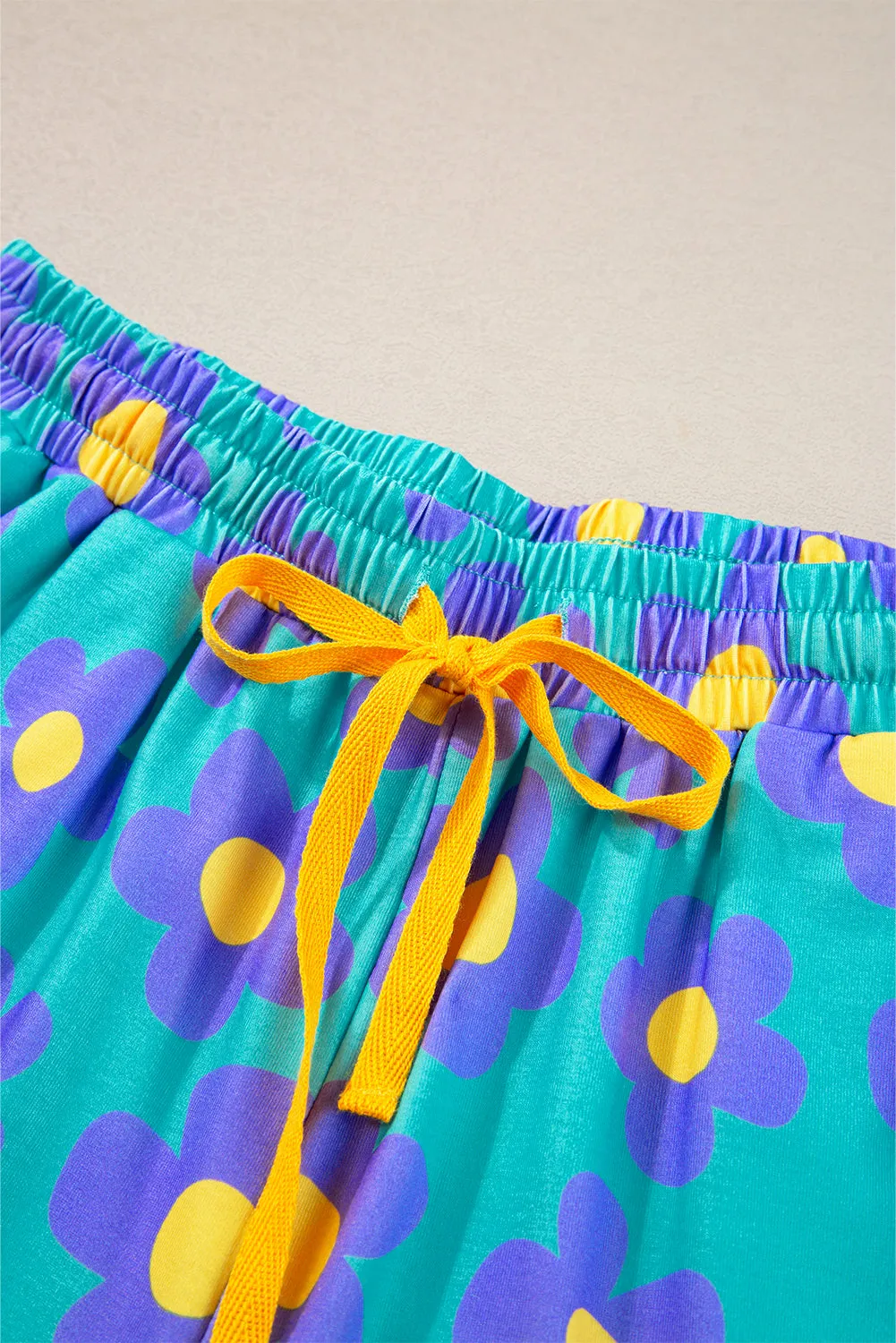 Turquoise Daisy Flower Short Set Pajamas