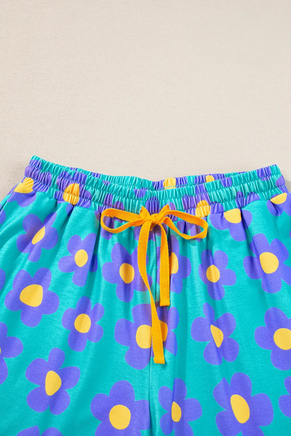 Turquoise Daisy Flower Short Set Pajamas