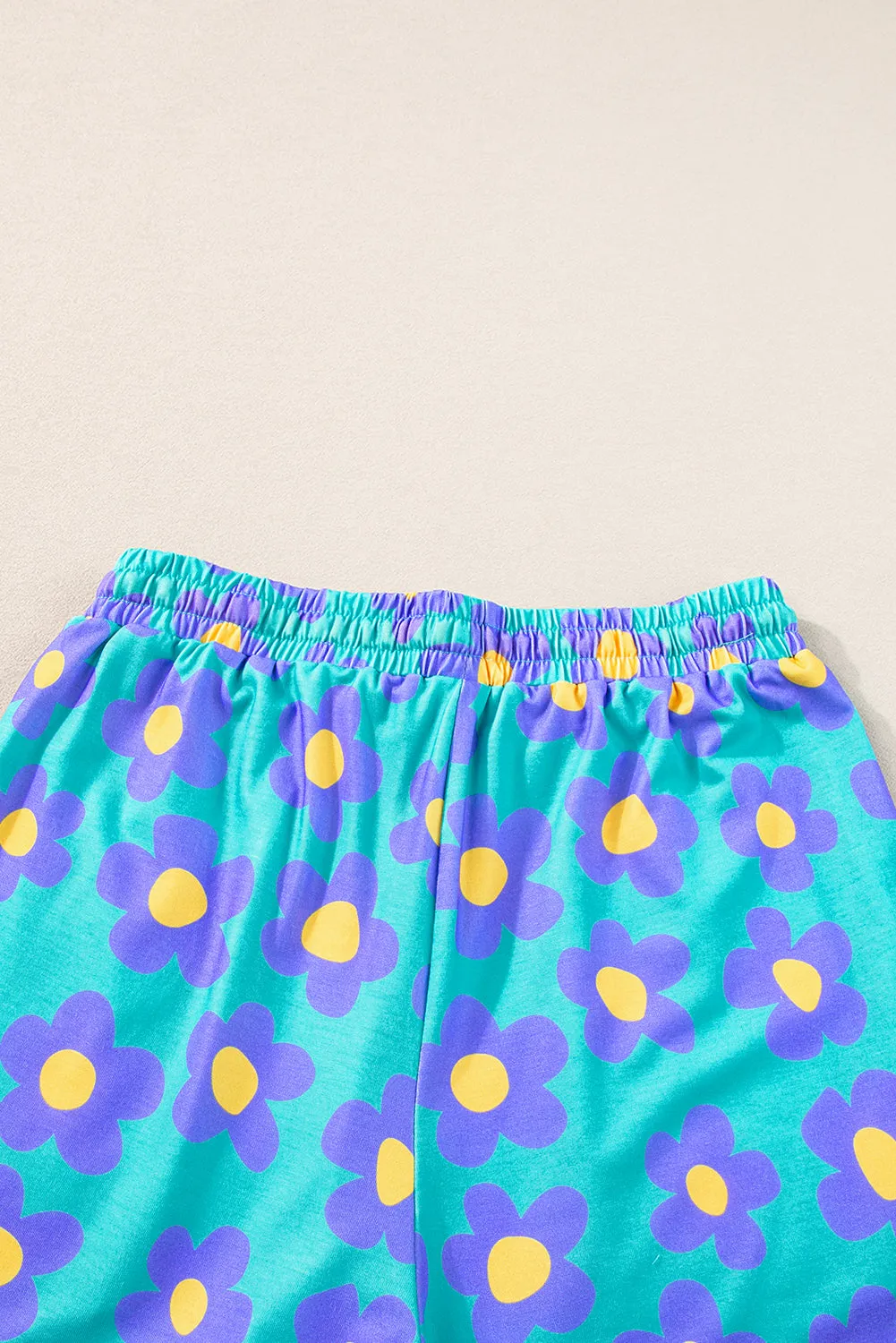 Turquoise Daisy Flower Short Set Pajamas