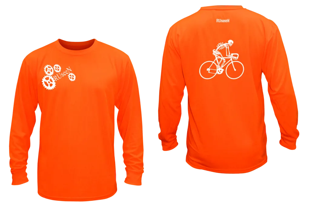 Unisex Reflective Long Sleeve Shirt - Male Skeleton on Road Bike