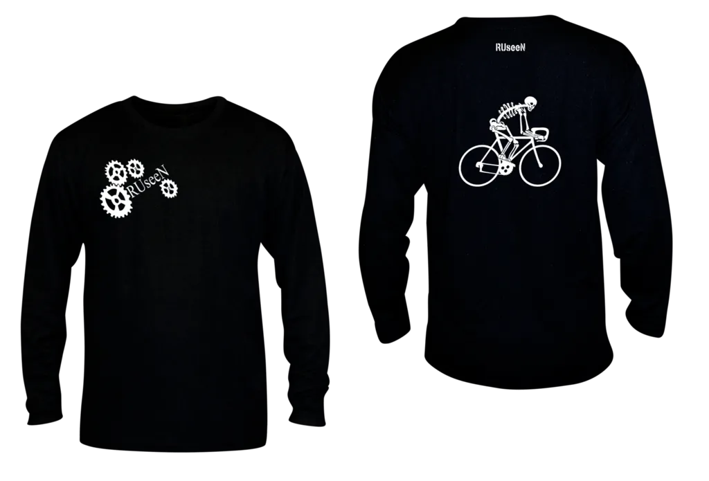 Unisex Reflective Long Sleeve Shirt - Male Skeleton on Road Bike