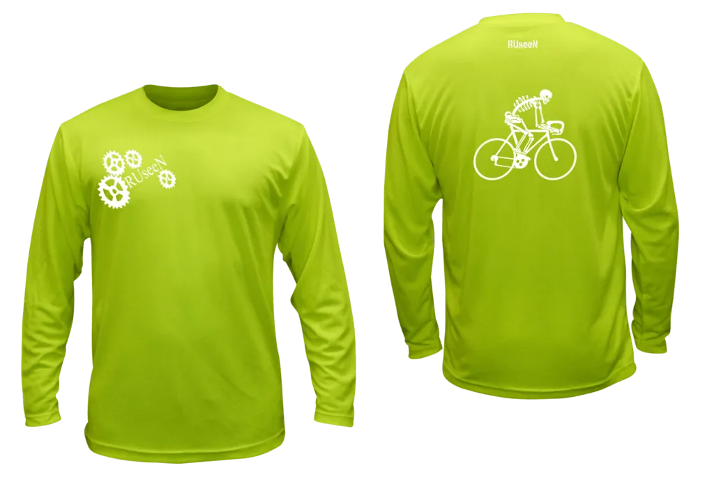 Unisex Reflective Long Sleeve Shirt - Male Skeleton on Road Bike