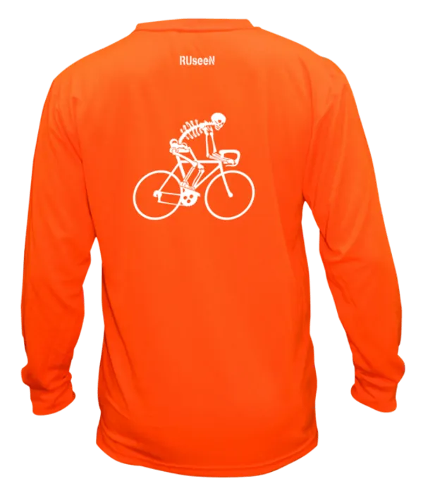 Unisex Reflective Long Sleeve Shirt - Male Skeleton on Road Bike