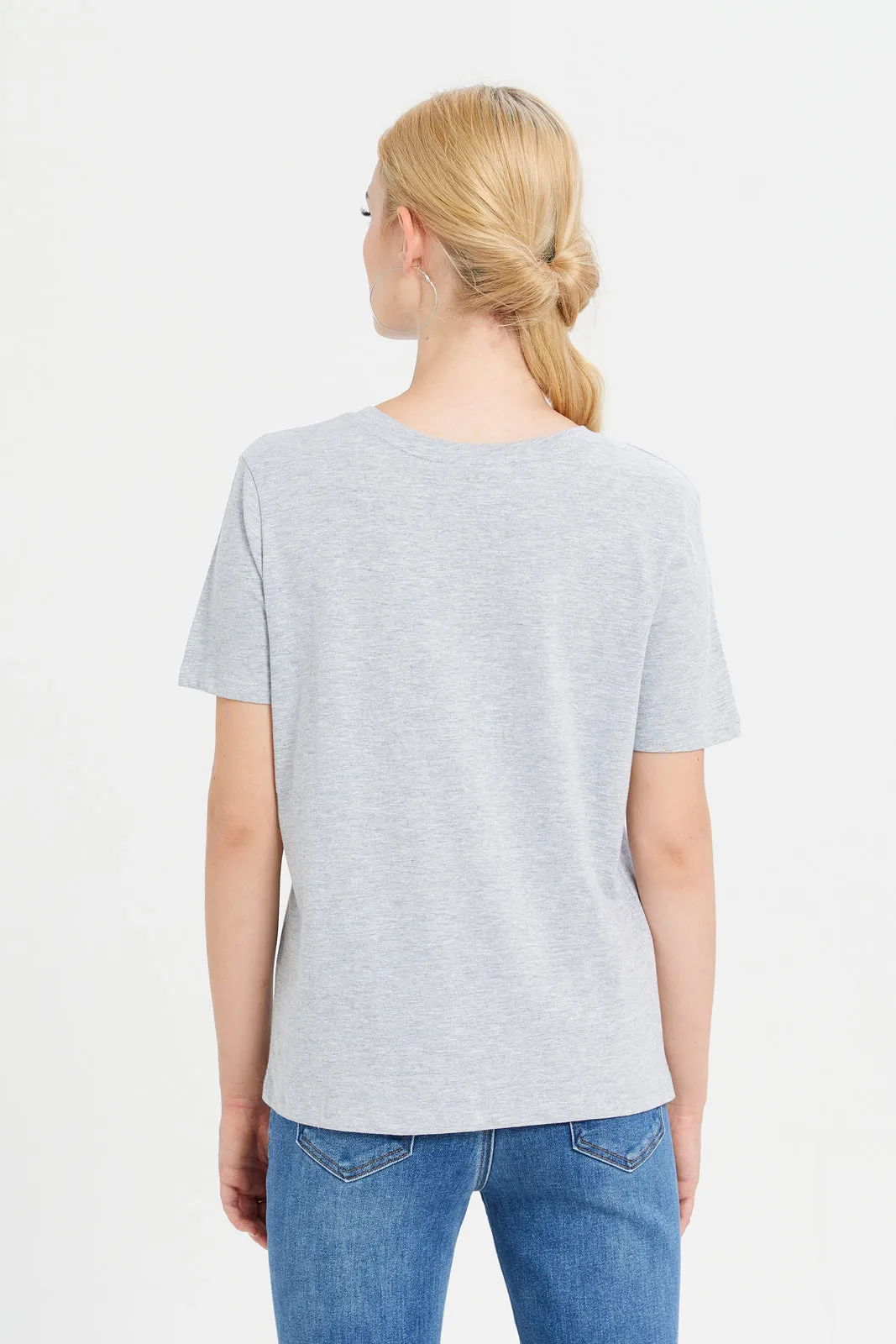 Women Grey Embellished T-Shirt