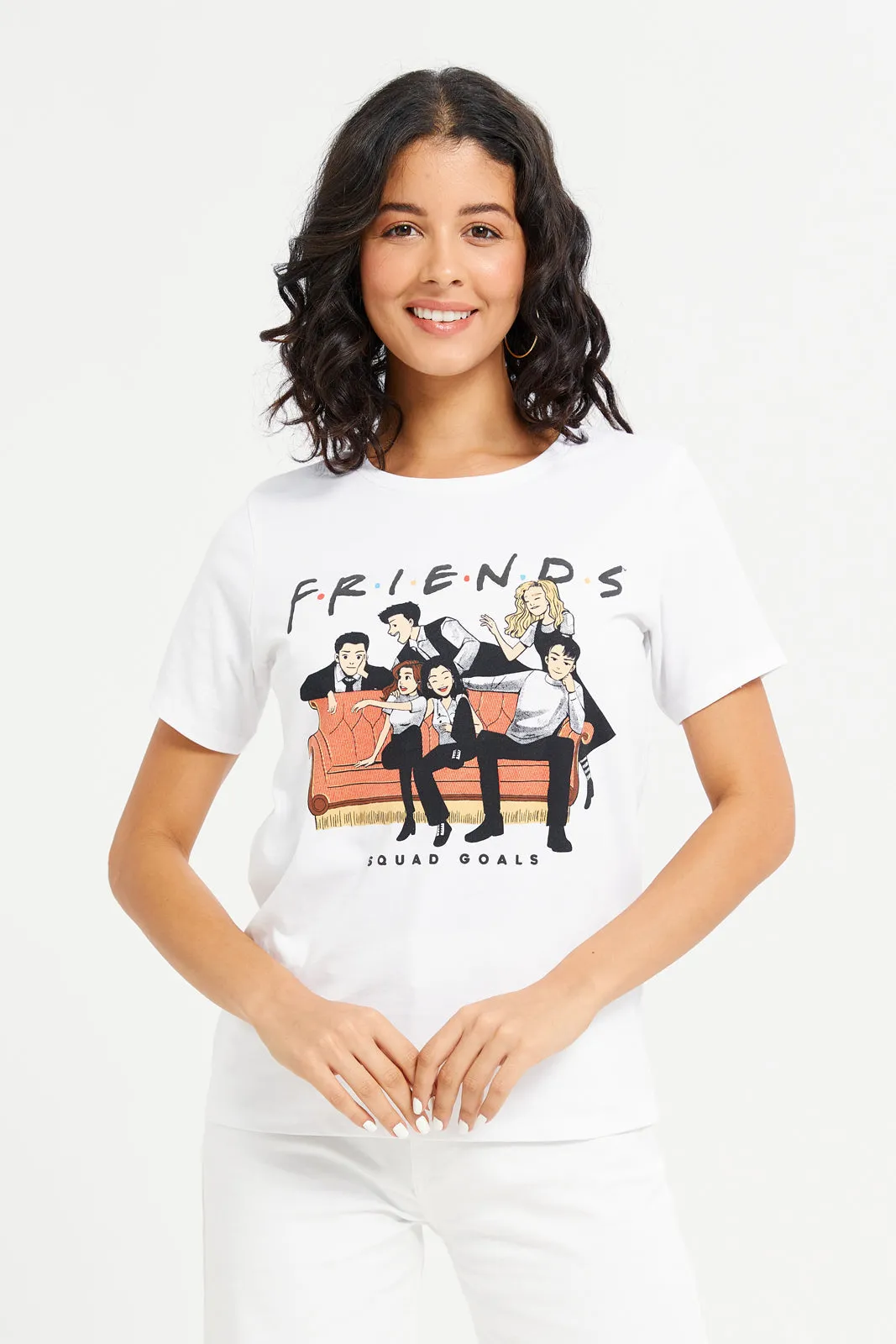 Women White Friend Printed T-Shirt