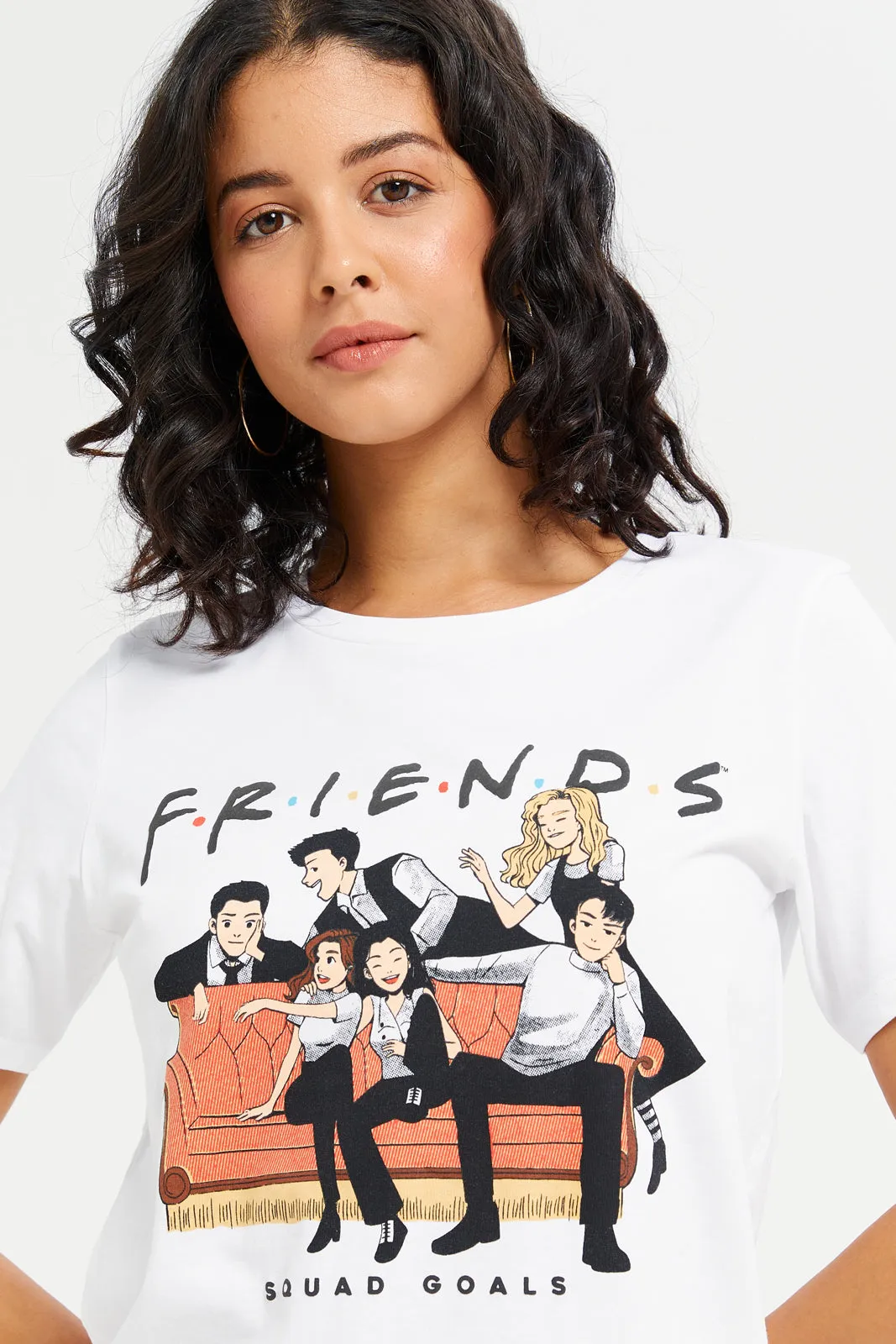 Women White Friend Printed T-Shirt